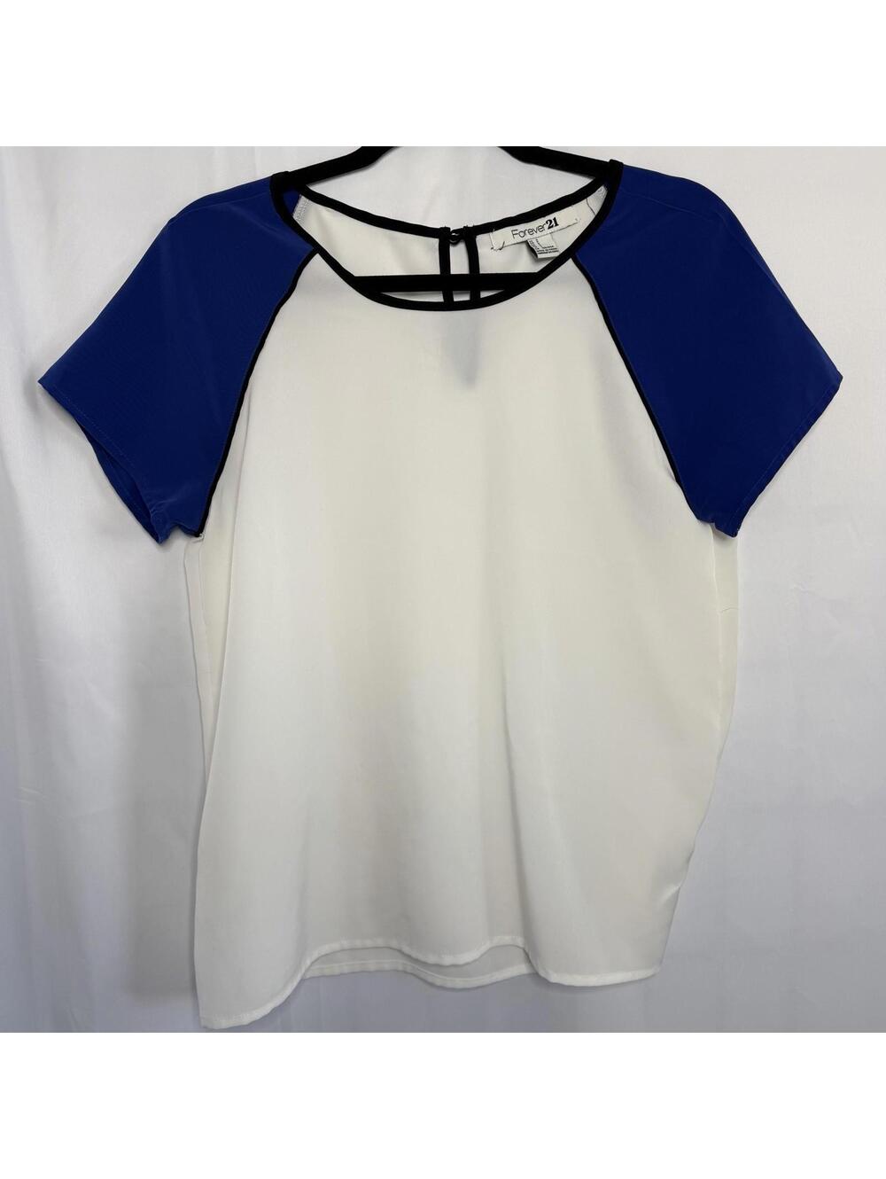 Forever 21 Women S Top Blouse Two Tone Shirt Colorblock Blue White